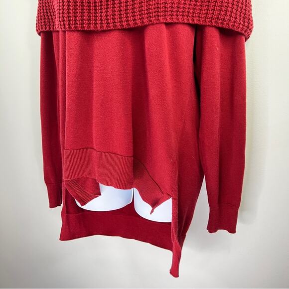 Michael Kors Red‎ Chunky Knit Off The Shoulder Sweater Size 0X High Low Top - Picture 3 of 10